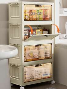 1pc (45cm/17.71in-60cm/23.6in) Wide Collapsible Storage Cabinet, Flip-Top With Magnetic Door And Wheels, Large Capacity Storage Organizer For Clothes, Blankets Etc. - Ideal For Home, Bathroom, Office Or Holiday Gift, Bathroom Storage Cabinet | Rustic Decor Cabinet | Durable Storage Organizer, Closet Storage And Under Bed Storage
