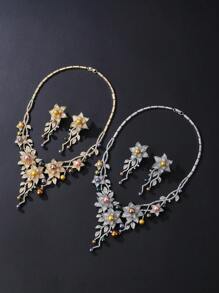 3 pièces/set de bijoux de luxe en zircone cubique et faux perle - collier et boucles d'oreilles, convient pour mariage, robe de soirée, vacances, cadeau d'anniversaire