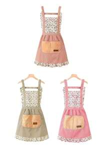 1pc/3pcs Bohemian Princess Apron Canvas Home Apron Kitchen Bandage Anti-Fouling Breathable Female Princess Dress Cooking Vest Work Cloth Strap Hand Cloth Pocket (Random English Letters On Pocket) - Multicolor - View 13
