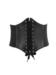 1pc Women's Solid Black Tie-Up Waist Belt, Suitable For Daily Outfit And Halloween Women Corset Belt For Dress,Waist Trainer Waist-Shaping For Waist Slimming And Tummy Control