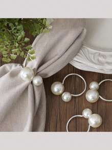 Pearl Napkin Rings, Napkin Holder,Wedding Table Setting, Elegant Pearl Design Metal Napkin Ring Set For Wedding Dinner Decoration, Faux Pearl Metal Decorations For Weddings, Parties And Banquets, Hotel Wedding Table Napkin Rings, The Surface Material Is Shiny, Adding Luxury To The Table Setting,Festival Family Gathering, Kitchen Dining Table Decor,Picnics, Dinner Party.