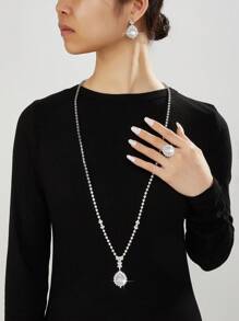 Set de 3 collares con colgante de gota de agua con circonita cúbica de lujo para novias, mujeres, bodas y fiestas