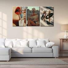 Set de 3 postere vintage cu imprimeu de surf, pictură pe pânză, înrămată, ziar de citit la modă, cameră de călătorie de vară, imprimeuri estetice pentru sufragerie, baie, dormitor, hotel, apartament, vilă, galerie, pensiune, cameră de doamne, intrare, verandă, sală de clasă, decor de perete pentru birou, gata de agățat