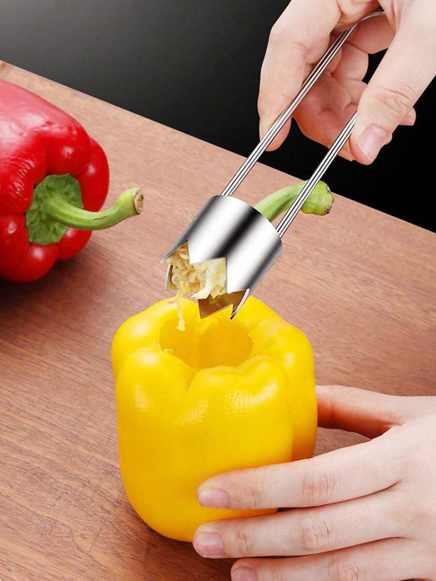 1pc Vegetable And Fruit Corer, Stainless Steel Corer, Bell Pepper Seed Corer, Manual Corer,Red Bell Pepper Seed Corer, Fruit Corer, Apple Corer, Pear Corer, Vegetable And Fruit Corer, Bell Pepper Cutting Machine, Chili Seed Removal Tool