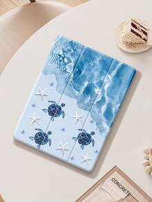 Blue Phone Case Wave Starfish & Turtle Marine Prin IPad Case Compatible With IPad (A16) 11th Generation 11 Inch 2025, Apple IPad Air 11(2025), Compatible With Ipad 10th Generation Case 10.9 Inch 2022 With Pencil Holder, Trifold Stand Protective Cover, Auto Wake/Sleep, Cute Gift For Back-To-School, Valentine's Day, Holidays - Multicolor - View 7
