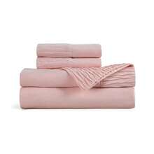 Juego de Sabanas, Paquete de 4 Piezas, Sabana Ajustable para Cama Matrimonial, Material Suave, Transpirable y Refrescante, Diseño Elegante, Fácil de Lavar - Rosa - Ver 1
