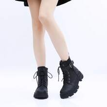 GLOBALWIN Women's Combat Boots Lace Up Ankle Booties Comfortable Lug Sole Boots For Women Chunky Low Heel Fall Boots Halloween Season - 黑色 - 查看 8