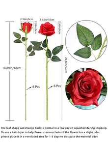 6/10/12pcs Artificial Silk Rose Bouquet With Long Stem, Realistic Looking, Ideal For Home Wedding Decoration, Valentine's Day Party, Valentine Day, Gift Gifts Birthday Graduation - Red - View 2