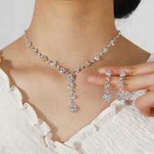 Luxuriöses Strass-Halsketten- und Ohrringset, elegantes Braut-Zubehör, Hochzeitsschmuck, Party- und Bankett-Schmuck