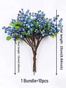 10pcs Artificial Blue Berry Stems Plastic Blue Berries With Green Leaves Fake Blueberries Picks For DIY Crafts Holiday Home Decor - Blue - View 2