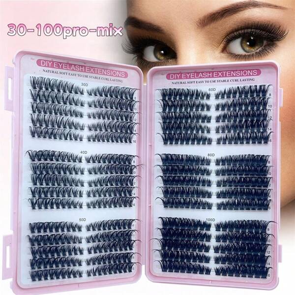 30pcs Eyelash Extension Set - 30/40/50/60/80/100D Lengthened & Volumized False Eyelashes