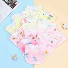 6 件套水晶天鹅绒 U 型防水婴儿围兜，图案随机 - 彩色 - 查看 9