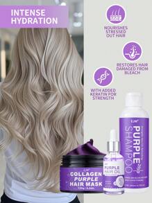 2 Peças Conjunto de Shampoo Roxo e Máscara de Cabelo para Cabelos Loiros, Grisalhos - Cabelos Coloridos - Infundido com Óleo de Cocos Nucifera, Repara, Hidrata e Ilumina