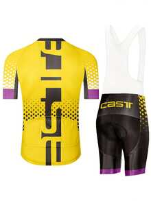 2 件夏季男士骑行服套装，BIB 短袖拉链骑行服 + 撞色短裤，带 9D 加垫骑行装备 - 彩色 - 查看 3