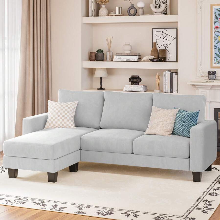 L-Shaped Sectional Sofa, Multi-Seat Modern Sofa With Removable Ottoman, Suitable For Living Rooms, Apartments, Offices,Linen Fabric - 灰色 - 查看 1