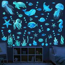 1set Fluorescent Wall Sticker With Ocean Animal Star Pattern; Creative Art Decal Of The Underwater World; Wall Sticker That Glows In The Dark; Suitable For Home Bedroom And Living Room Decoration. Stickers Personalised Stickers - Multicolor - View 2