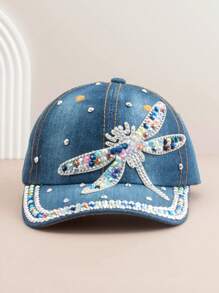 1 Stück Damen Mode Baseball Kappe mit Schmetterling Strass, vielseitig einsetzbarer Outdoor Lässig Sonnenhut mit farbigen Strass-Akzenten
