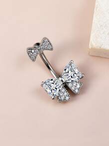 Joyería de verano para dama - Anillo de ombligo con lazo rosado, diamante y diseño perforado, 1 pieza, para decoración de playa y vacaciones