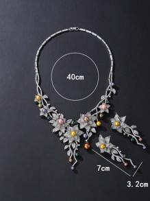3 pièces/set de bijoux de luxe en zircone cubique et faux perle - collier et boucles d'oreilles, convient pour mariage, robe de soirée, vacances, cadeau d'anniversaire