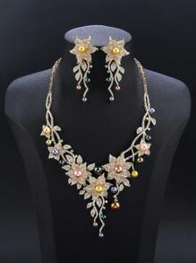 3 pièces/set de bijoux de luxe en zircone cubique et faux perle - collier et boucles d'oreilles, convient pour mariage, robe de soirée, vacances, cadeau d'anniversaire