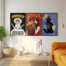 1/3pcs Cocktail Posters, Modern Bar Cart Art Print, Retro Cocktail Prints, Aperol Spritz Art, Martini Poster, Vermouth Poster, Cocktail Wall Art, Unframed / Framed ,Wall Art With Frame - Multicolor - View 2