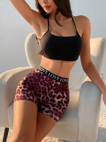 3 PCS Women's High Waist Boxer Shorts Sexy Leopard Print Panties Seamless Letter Belt Briefs Tummy Control &Butt Lifter Stretch Sporty Underwear