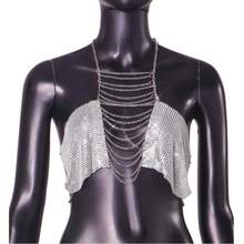 Halter Neck Women's Tank Top With Metal Chain, Suitable For Party Occasions - Silver - View 6