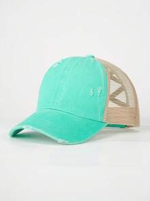 1pc Distressed Criss-Cross Meshy Ponytail Baseball Cap, Outdoor Adjustable Sun Ion Casual Hat For Boys And Girls, Suitable For Spring, Autumn, Travel, Beach - Washed Ripped Cross Ponytail Baseball Cap - View 16
