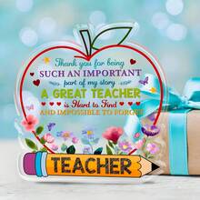 1 件亚克力苹果牌匾 - 毕业感谢老师的礼物，温馨的桌面装饰，适合教室、书架或办公室装饰，学校装饰，学校惊喜宿舍装饰，返校装饰