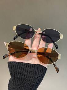 1/2 piezas Gafas de moda con marco de metal en forma ovalada para mujeres, apropiadas para uso diario y actividades al aire libre para verano, playa, vacaciones, exterior, viajes