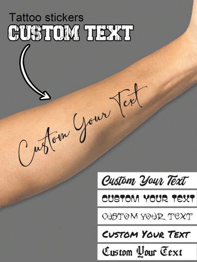 1-20Pcs Custom Temporary Tattoos With YOUR Words Or Phrase, Customize Your Own Tattoo Sticker, Personalized Tattoos, Fake Tattoos, Quote Tattoos, Phrase Tattoos, Word Tattoos 4-10cm Long, Due To The FONT And LENGTH Of The Text,Multi-Functional,Ornamental,Letter,Solid Color,Exquisite,Stylish,Vintage,Modern,Colorful,Leisure,Basics,Casual,Soft,Unique,Customized,Personalized,Custom,Ideal Gifts For Her,Girlfriend,Her,Boyfriend,Friends, Easy Comfort