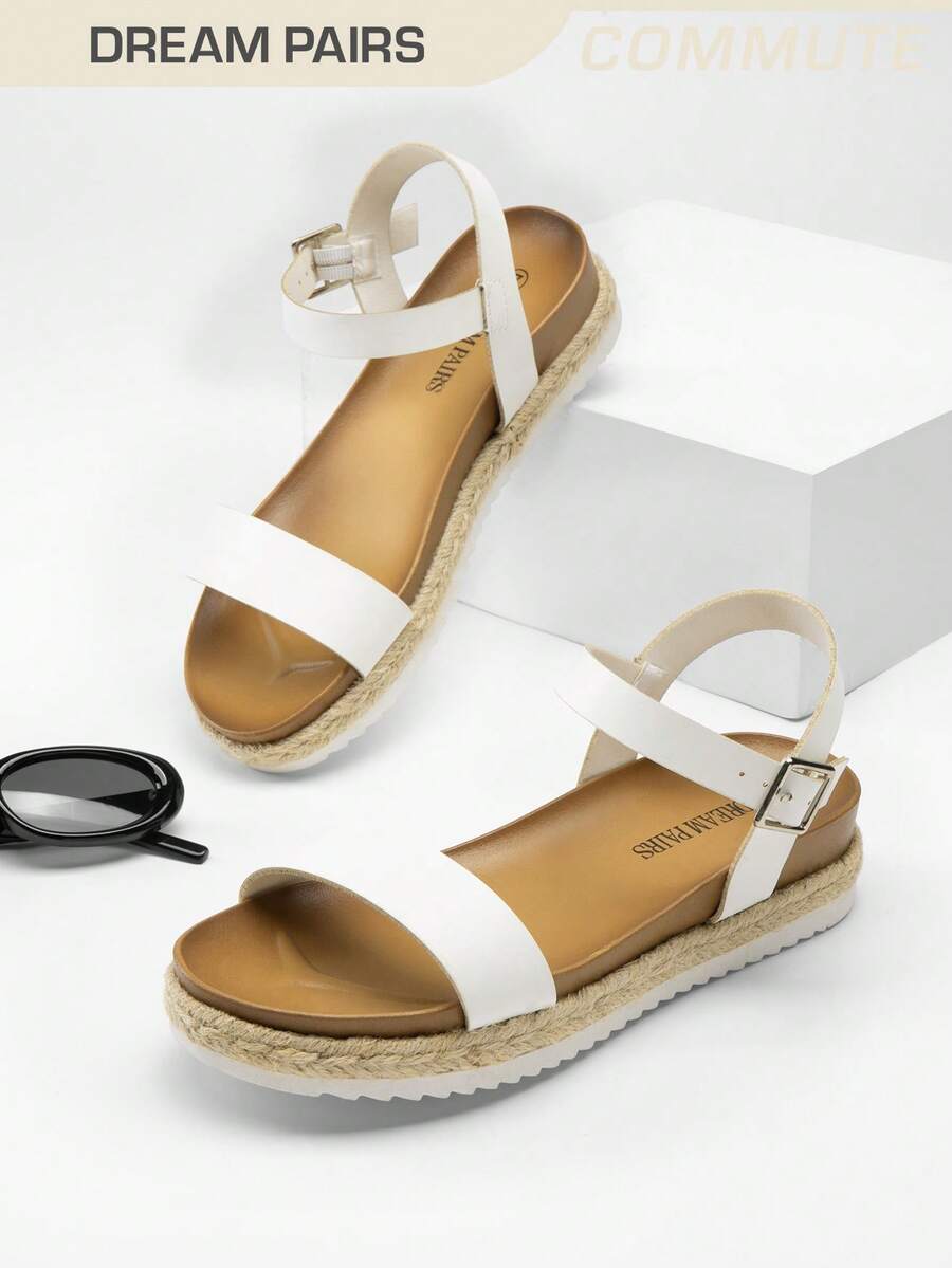Women's Wedge Sandals Low Heel One-Strap Ankle Strap For Dress Vacation, Wedding,Beach Commuting Summer Flat Sandal WHITE Sandals - 白色 - 查看 1