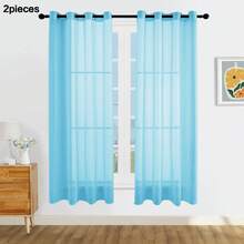 1 tấm/2 tấm rèm mỏng trong suốt, có nhiều kích cỡ, đầu khoen kim loại, vải mỏng thanh lịch cho phòng khách, phòng ngủ, trang trại, cửa sổ nhà bếp nhà hàng, màu xanh da trời - Màu xanh da trời - Xem 30