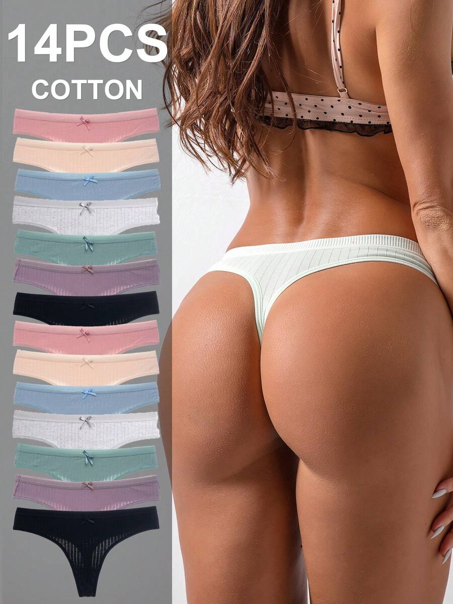 [14pcs Soft Women's  Cotton Pants Underwear ] 14pcs Set Of Women's Cotton Pants,Elegant, Fashionable, Soft And Skin Friendly Underwear, Suitable For Daily Commuting, Women'S Underwear - 彩色 - 查看 1