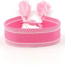 1pc Woven Bracelet Blank DIY Embroidery Tassel Wristband Bracelet, Commemorative Holiday Gift - Multicolor - View 7
