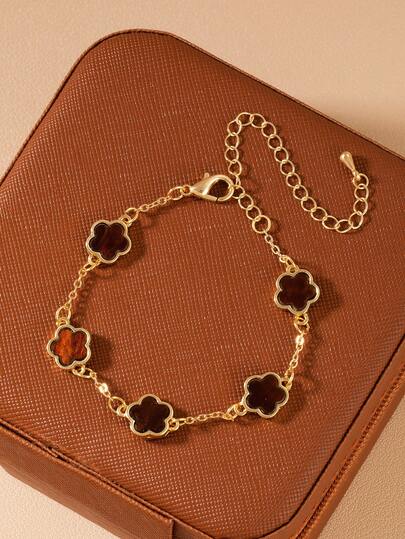 1 pieza Brazalete elegante y clásico de mujeres con diseño minimalista de flor de 5 pétalos, apropiado para uso diario, gran regalo para amigos