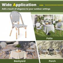 GOFLAME 2 Pack French Bistro Accent Chair Set Of 2 Outdoor Armless Dining Chairs - Black and White - View 4