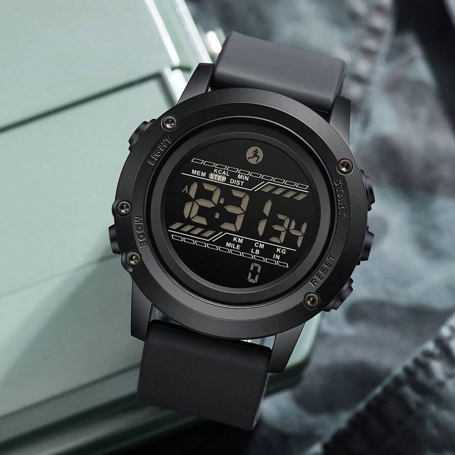 Men's New Watch Sports Pedometer Electronic Watch Multifunctional Waterproof Men's Watch Luminous Alarm Clock Student Watch Calorie Display Hundred Watches - Camouflage Yellow - View 1