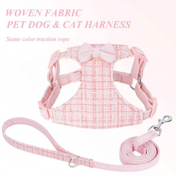 1 Stück einstellbare Basis Katzen/Hunde Geschirr aus farbigem Webstoff, inklusive 1,5m passende Leine, hautfreundliche Polsterung, Anti-Verformung, doppelte D-Ringe zum Spazierengehen, geeignet für kleine Tiere wie Katzen, Schnauzer, Chihuahua, Pudel, Teddy, Malteser