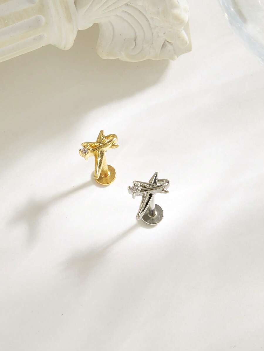 1pc Minimalist Unique Stainless Steel Rhinestone Encircled Star Stud Earrings, Suitable For Women's Daily Wear - Star - View 1