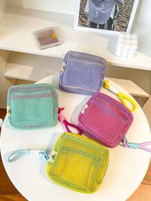1pc Mini Macaron Color Fresh Fashion High-Quality Mesh Storage Bag (Hanging Rope Needs To Be Purchased Separately, Random Color), Sanitary Napkin Bag, Cosmetic Bag, Storage Bag, Women Makeup Bag, Girls Tampon Storage Bag