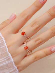 1pc S925 Sterling Silver Oval-Shaped Elegant Vintage Orange Zirconia Crossed Ring, Versatile Daily Wear, Gift For Women, Jewelry
