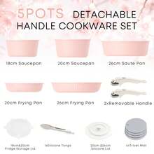 RIOVARM Induction Pots And Pans Set With Removable Handles, Non-Stick Granite Stackable Cookware Set With Silicone Lids, Space-Saving Pot & Pan Sets Without, Frying Pan, Casseroles - Pink - View 2