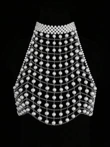 Elegant Hand-Made Pearl Embellished Top And Accessory Set - White - View 1