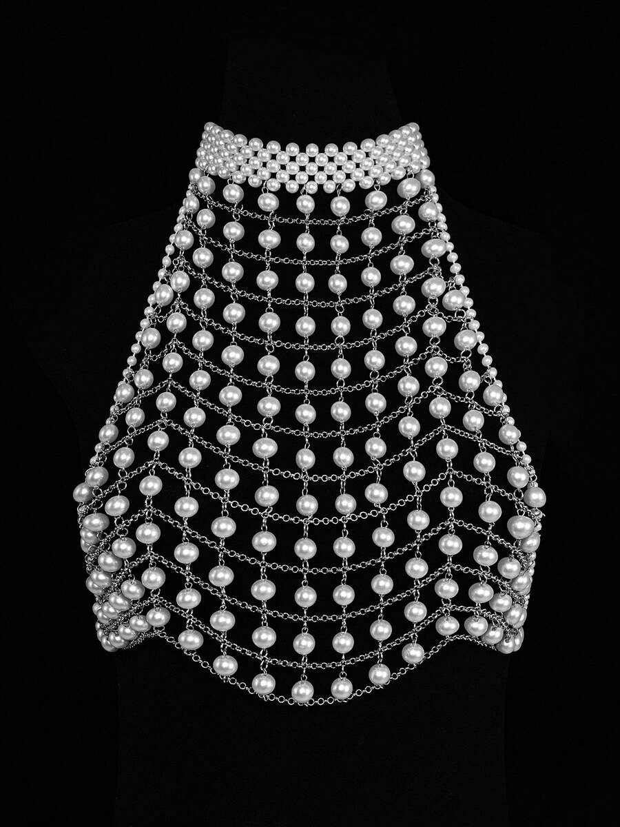 Elegant Hand-Made Pearl Embellished Top And Accessory Set - White - View 1