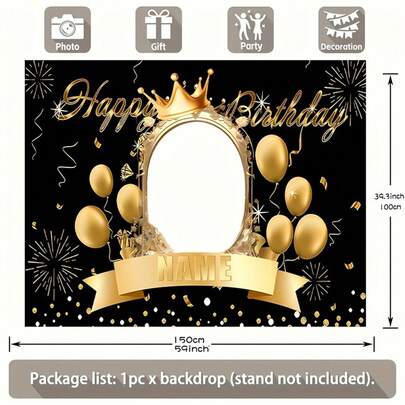 1-Stück Packung - Individuelle Happy Birthday Hintergrund, Individuell bedrucktes Poster im Schwarz-Gold-Thema - Personalisiertes Geburtstags-Party Foto- und Namens-Poster - Geeignet für Partydekorationen, Geburtstagsgeschenke, Galerie-Dekorationen und Fotorequisiten, Partydekorationen, einzigartige personalisierte Fotohintergründe und Displays, Partydekorationen, multifunktional, langanhaltend, hochdekorativ, Fotohintergrund