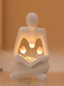 1 pieza Estatua de resina Decoración de luz nocturna con tulipanes, adorno abstracto creativo y personalizado de estilo minimalista moderno para decoración del hogar, ideal como regalo de cumpleaños para el hogar y el ocio - Blanco - Ver 3