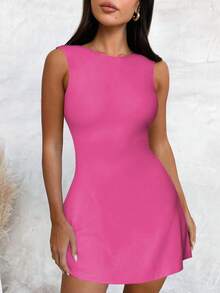 Sexy Backless Fitted Fashionable Party Dress, European American Summer Style, 2024 - Hot Pink - View 3