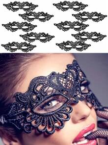 10 Peças Máscaras de Renda Preta Vazada Simples e Sexy para Baile de Máscaras, Carnaval, Festa, Roleplay, Desfile de Moda, Casamento, Eventos com Máscaras - Preto - Visão 8