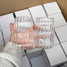 1pc, Vertical Stripe Transparent Glass Cup, Cold Water Beverage Milk Tea Cup For Girls, Comfortable To Hold, Suitable For Girls Who Drink Water At Home Back To School
